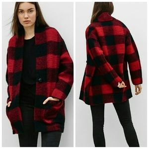 Aritzia Wilfred red plaid wool coat